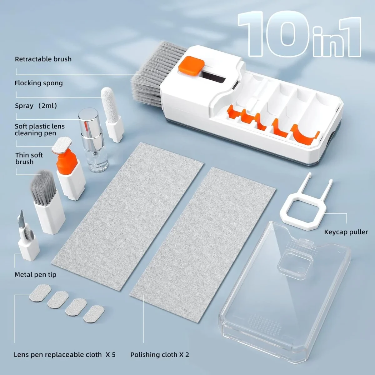 Hoco 10 in 1 Cleaning Kit Computer Screen Brush Tool, Multi-Function Electronic Cleaner Spray for Screen, PCs, Monitors, Keyboards, Desktop, MacBooks, Mobile, iPhones, Earbuds, and Camera - White - Image 4