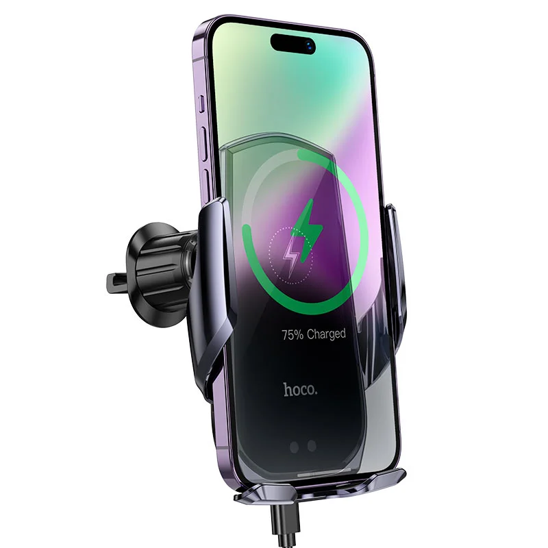Hoco -CA202 Plus Enlightener, wireless charging in-car phone holder, 5W / 7.5W / 10W / 15W output, 4.5 – 7 inches mobile phones, 200mAh battery, automatic clamping, for air outlet - Image 1