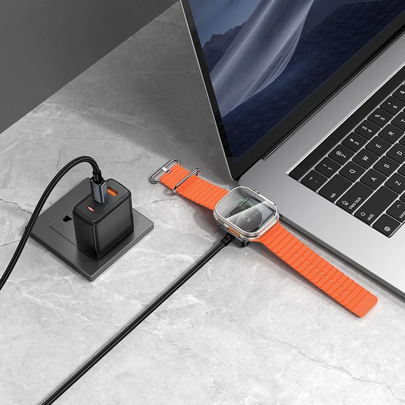 Hoco CW66 is a 2-in-1 charging cable featuring a USB Type-C connector and a built-in magnetic wireless charging module for the Apple Watch - Image 5