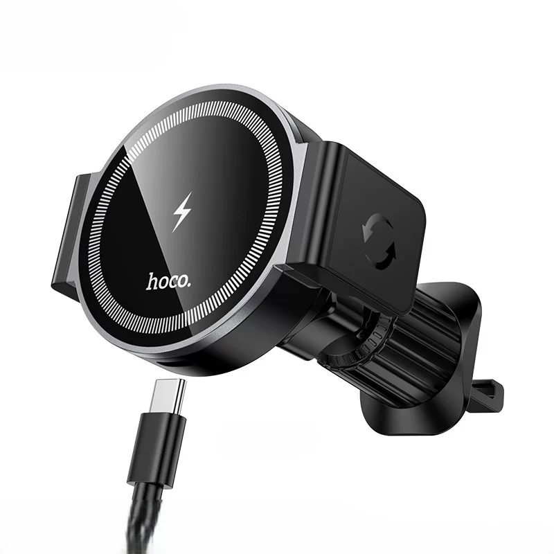 Hoco hw35 2 in 1 magnetic fast charging clamp fixation car holder - It delivers up to 15W of wireless charging power and suits 6.1 to 7.0-inch phones like the iPhone 12–16 series. - Image 2