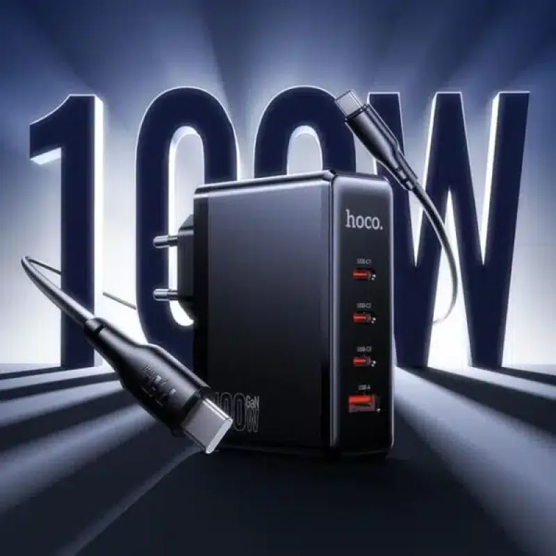 Hoco N85 Vigoroso 100W Four Ports GaN Fast Charger Set (Smart Desktop Multi-Device Charging) Hoco N85 Vigoroso 100W Four Ports GaN Fast Charger Set (Smart Desktop Multi-Device Charging) - Image 1