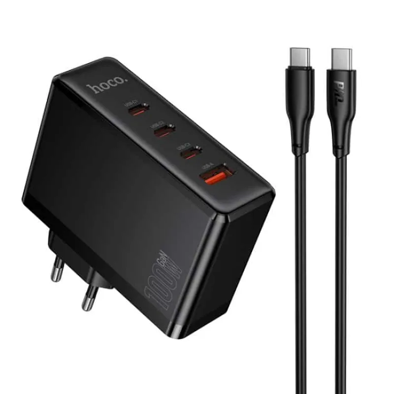 Hoco N85 Vigoroso 100W Four Ports GaN Fast Charger Set (Smart Desktop Multi-Device Charging) - Image 2