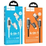 Hoco U152 is a versatile 4-in-1 fast 240 w -charging and data cable featuring a built-in LED digital display that shows real-time charging wattage - Image 6