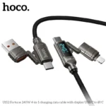 Hoco U152 is a versatile 4-in-1 fast 240 w -charging and data cable featuring a built-in LED digital display that shows real-time charging wattage - Image 3