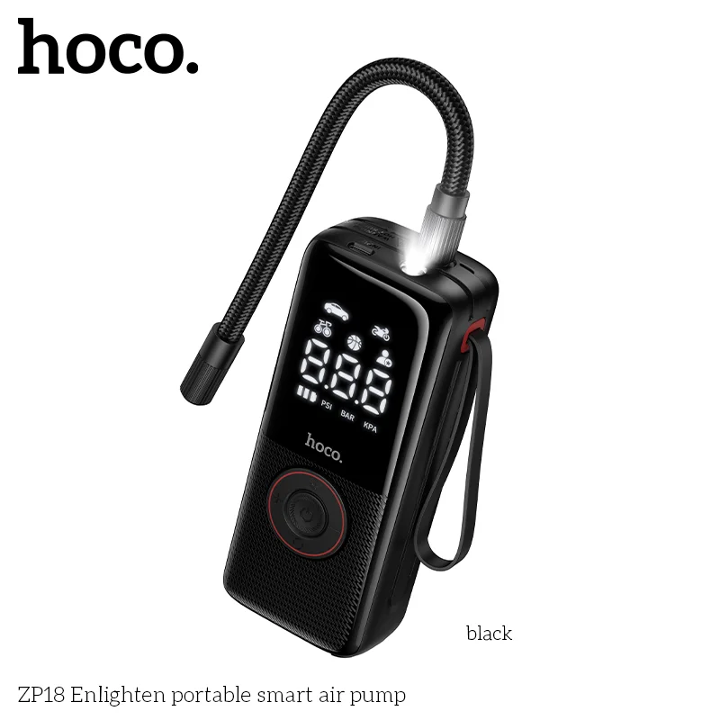 HOCO ZP18 Enlighten Portable Smart Air Pump With Trachea Black - Image 3