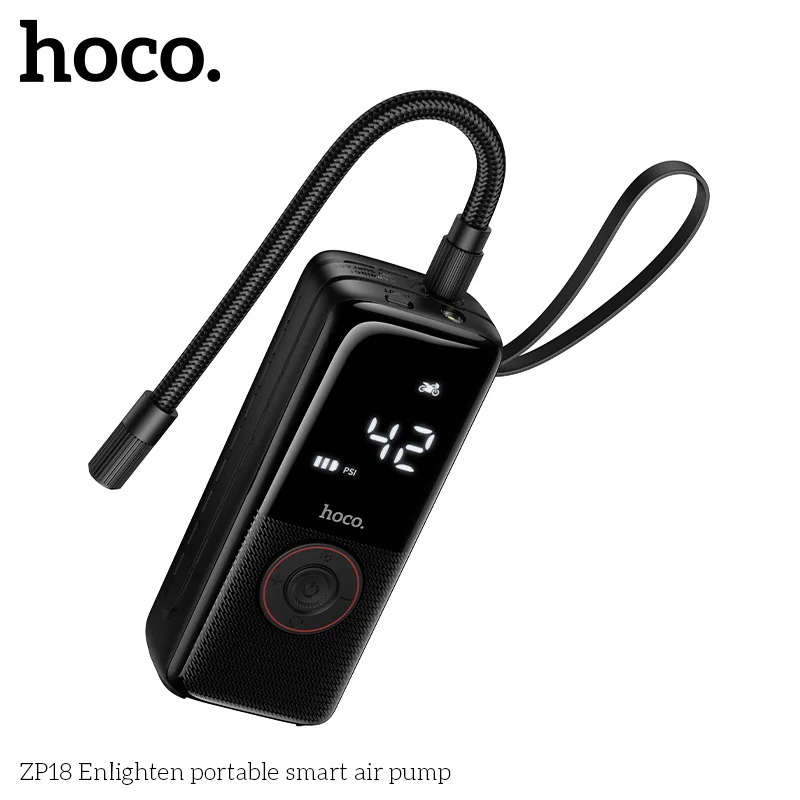 HOCO ZP18 Enlighten Portable Smart Air Pump With Trachea Black - Image 1