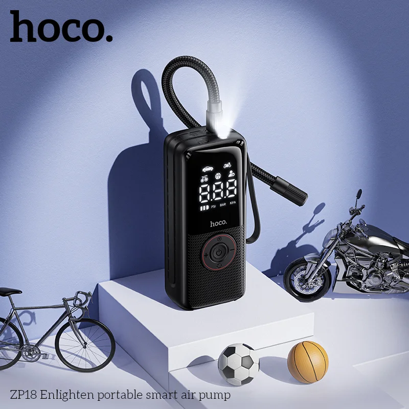 HOCO ZP18 Enlighten Portable Smart Air Pump With Trachea Black - Image 2