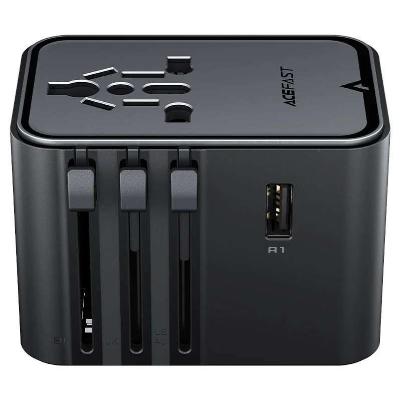 The ACEFAST Charging Adapter Z8 - Travel Plug Adapter - is a 2500W universal AC socket and 45W - GaN fast charger featuring five USB ports (3x USB-C and 2x USB-A) and interchangeable EU, US, UK, and AU plugs for global use - Image 4