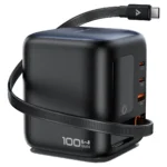 The Acefast Z10 is a 100W - GaN desktop power station featuring a smart color display and four fast-charging outputs, including multiple USB-C and USB-A ports alongside a built-in retractable flexible cable - Image 5