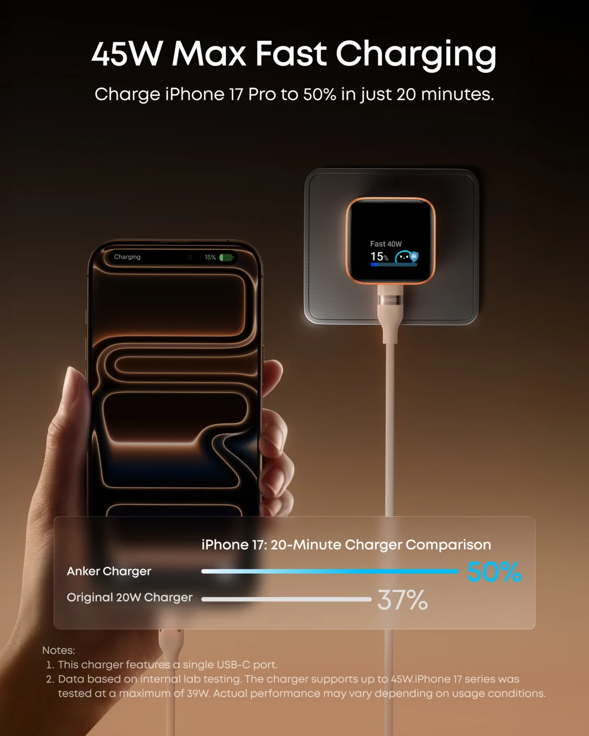 Anker Nano Charger (45W, Smart Display, 180° Foldable) - Image 2