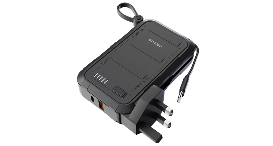 Porodo 10000mAh Wall Charger Power Bank Type-C USB A Ports, Integrated Type-C & Lightning Head Cables, UK plug, PD 20W, 22.5W Fast Charge, Simultaneous Charging, Lightweight - Black - Image 5