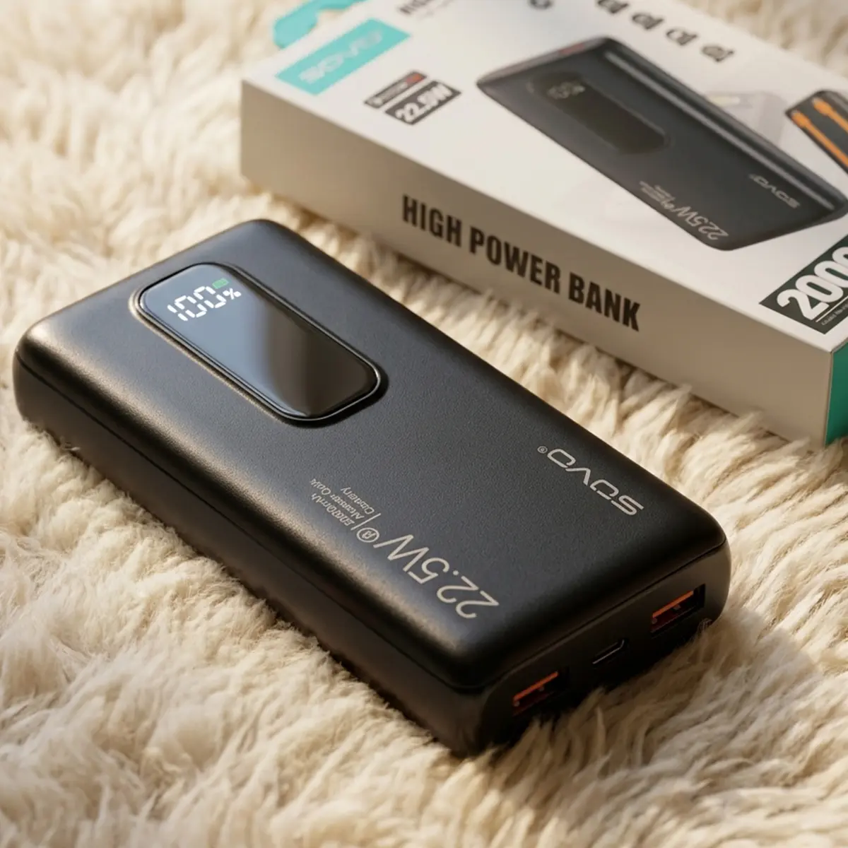 SOVO PD-34 is a 20000mAh high-speed power bank with 22.5W output and Quick Charge support, suitable for fast charging smartphones, tablets, and other devices. - Image 3
