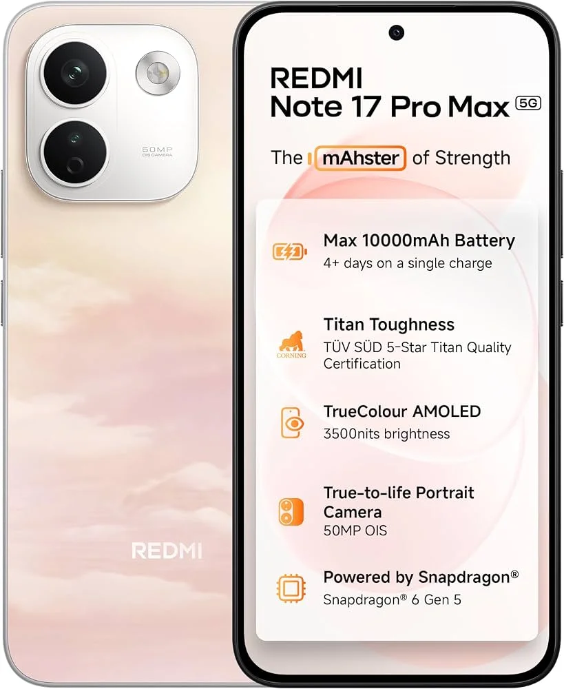 redmi note 17 pro max 5g e-sim 16gb ram 512gb rom 10,000mah battery (color : cloud brush) - Image 1